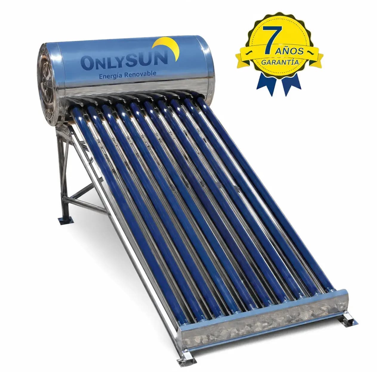 Calentador solar OnlySun de 10 tubos ideal para 2 personas. Ahorra hasta 80% en gas.